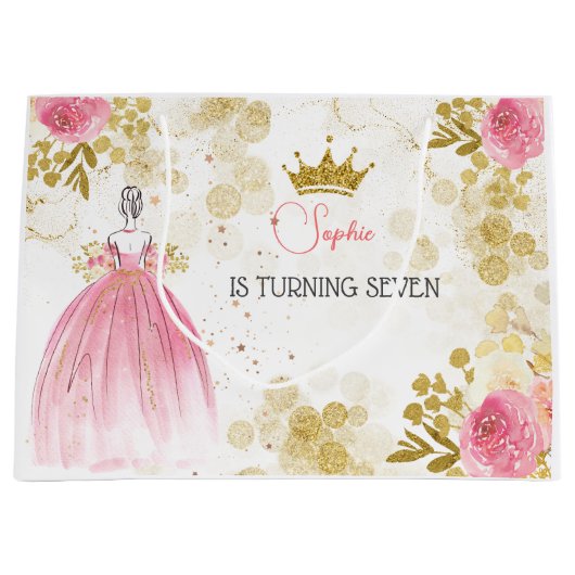 Grand Sac Cadeau Royal fête rose princesse anniversaire (Devant)
