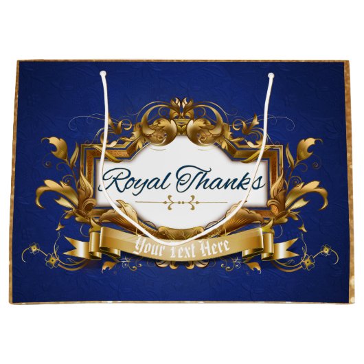 Grand Sac Cadeau Royal Merci| Blue and Gold avec Parties scintillan (Devant)