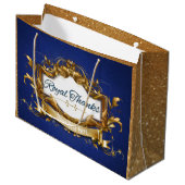 Grand Sac Cadeau Royal Merci| Blue and Gold avec Parties scintillan (Devant Angle)