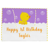 Grand Sac Cadeau Rubber Ducky Jaune et Violet Joyeux anniversaire (Dos)