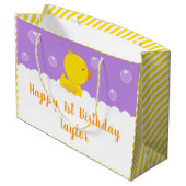 Grand Sac Cadeau Rubber Ducky Jaune et Violet Joyeux anniversaire (Dos Angle)
