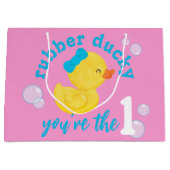 Grand Sac Cadeau Rubber rose Ducky Vous êtes le 1er anniversaire (Devant)