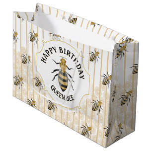 Grand Sac Cadeau Ruche d'abeilles moderne or et noir