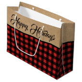 Grand Sac Cadeau Russe Buffalo Check Plaid & Faux Kraft Christmas (Devant Angle)