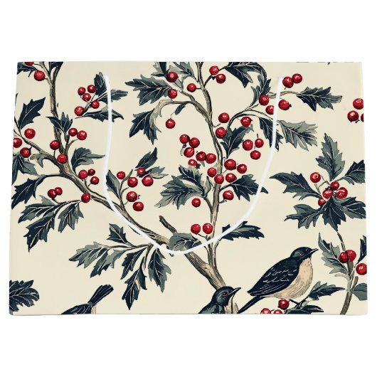Grand Sac Cadeau Rustic Bird et Poinsettia Motif de Noël (18) (Devant)