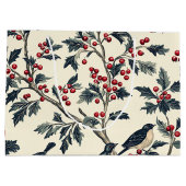 Grand Sac Cadeau Rustic Bird et Poinsettia Motif de Noël (18) (Dos)