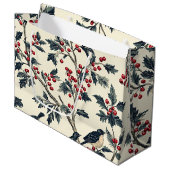 Grand Sac Cadeau Rustic Bird et Poinsettia Motif de Noël (18) (Devant Angle)