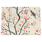 Grand Sac Cadeau Rustic Bird et Poinsettia Motif de Noël (2) (Devant)