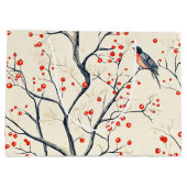 Grand Sac Cadeau Rustic Bird et Poinsettia Motif de Noël (2) (Dos)