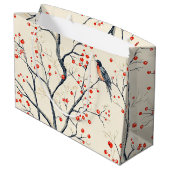 Grand Sac Cadeau Rustic Bird et Poinsettia Motif de Noël (2) (Dos Angle)