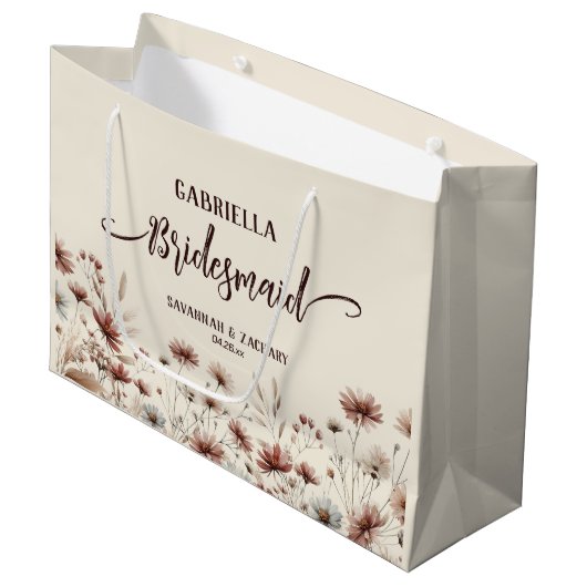 Grand Sac Cadeau Rustic Boho Chic Wildflowers Bridesmaid Wedding (Devant Angle)