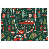 Grand Sac Cadeau Rustic Christmas Camping Rouge & Vert (Devant)