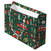 Grand Sac Cadeau Rustic Christmas Camping Rouge & Vert (Devant Angle)