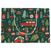 Grand Sac Cadeau Rustic Christmas Camping Rouge & Vert (Dos)