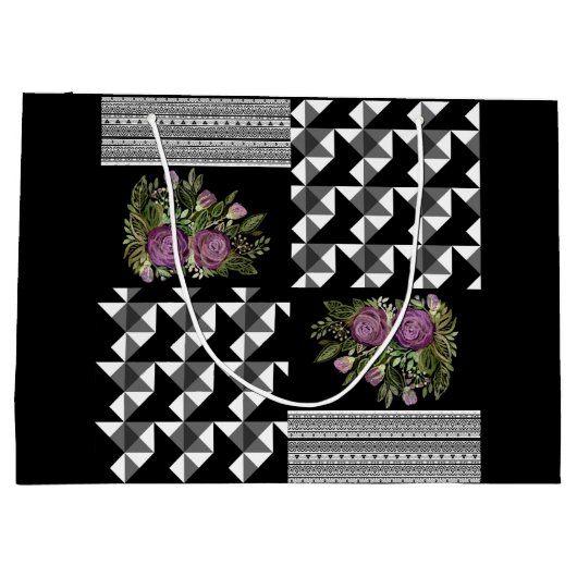 Grand Sac Cadeau Rustic, patchwork, rose (Dos)