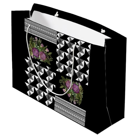 Grand Sac Cadeau Rustic, patchwork, rose (Dos Angle)