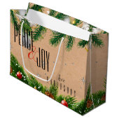 Grand Sac Cadeau Rustic Peace & Joy Red Berries Nom Noël (Devant Angle)