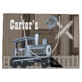 Grand Sac Cadeau Rustic Train Railroad Crossing 2e fête d'anniversa (Dos)