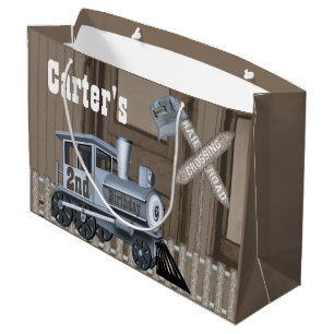 Grand Sac Cadeau Rustic Train Railroad Crossing 2e fête d'anniversa