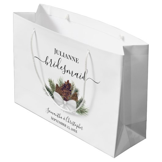 Grand Sac Cadeau Rustic Watercolor Pinecones Wedding Bridesmaid (Dos Angle)