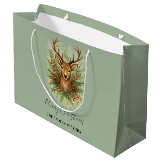 Grand Sac Cadeau Rustic Woodland Deer Head with Winter Foliage -  (Dos Angle)