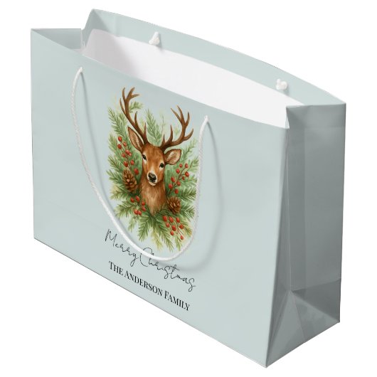 Grand Sac Cadeau Rustic Woodland Deer Head with Winter Foliage -  (Dos Angle)