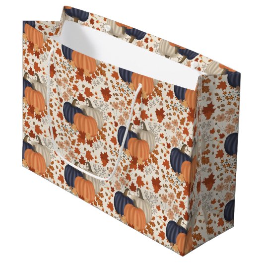 Grand Sac Cadeau Rustique Automne Citrouille Feuille Fleur sauvage (Devant Angle)