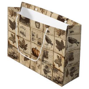Grand Sac Cadeau Rustique Automne Ephemera Collage   Terre chaude (
