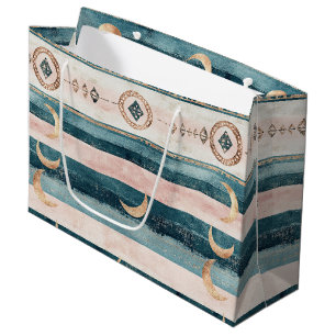 Grand Sac Cadeau Rustique Céleste Rayure Lune Soleil Terreuse (10)