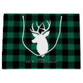 Grand Sac Cadeau Rustique Green Plaid Motif Noël (Devant)