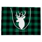 Grand Sac Cadeau Rustique Green Plaid Motif Noël (Dos)