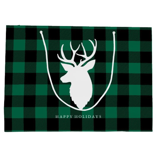 Grand Sac Cadeau Rustique Green Plaid Motif Noël (Dos)