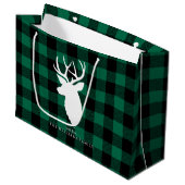 Grand Sac Cadeau Rustique Green Plaid Motif Noël (Devant Angle)