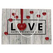 Grand Sac Cadeau Rustique moderne Saint Valentin AMOUR Bois Coeurs  (Dos)