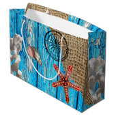 Grand Sac Cadeau Rustique Nautique Bleu Burlap Starfish (Dos Angle)