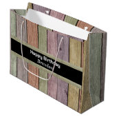 Grand Sac Cadeau Rustique Pastel Bois Plank Joyeux Anniversaire (Devant Angle)