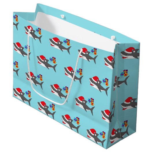 Grand Sac Cadeau Sac-cadeau aux requins de Noël (Devant Angle)