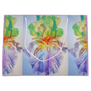 Grand Sac Cadeau Sac-cadeau couleur d'eau florale Iris Irises