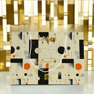 Grand Sac Cadeau Sac-cadeau d'art géométrique équilibré orange et n