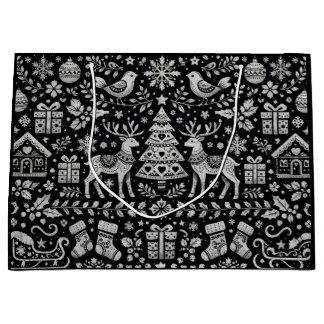 GRAND SAC CADEAU SAC-CADEAU DE NOËL À MOTIF SCANDINAVE NOIR