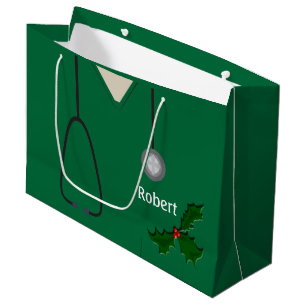 Grand Sac Cadeau Sac-cadeau Médicale Scrubs Green Holly Lg