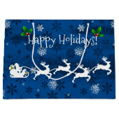 Grand Sac Cadeau Sac-cadeau Père Noël bleu Sleigh et Reindeer (Devant)