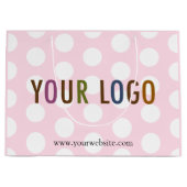 Grand Sac Cadeau Sac-cadeau rose et blanc à pois avec logo d'entrep (Devant)