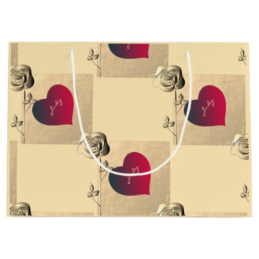 Grand Sac Cadeau Sacs-cadeaux Coeurs et Rose Valentines (Devant)