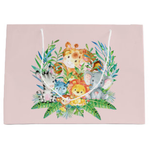 Grand Sac Cadeau safari Jungle Animaux Filles Baby shower Cadeau