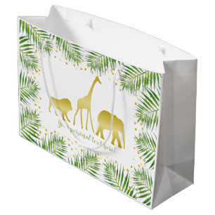 Grand Sac Cadeau Safari tropical Animaux Gold Green Party