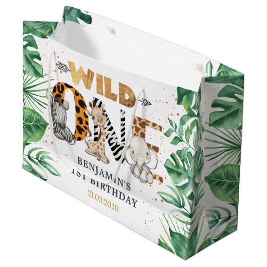 Grand Sac Cadeau Safari Wild One Birthday Party (Devant Angle)