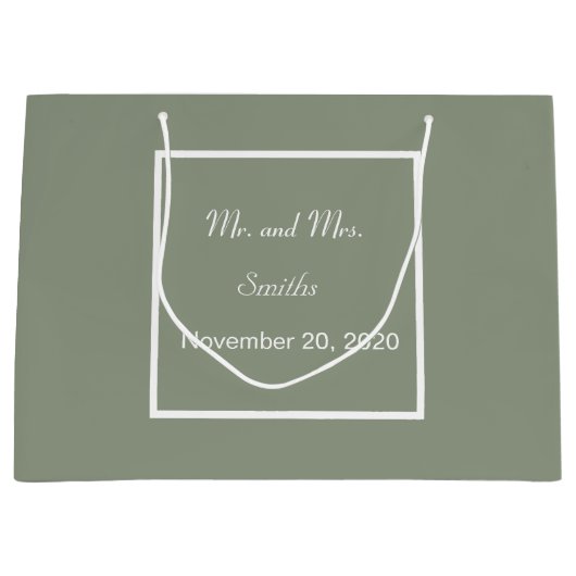 Grand Sac Cadeau Sage simple élégant Vert & Blanc Mariage Grand (Devant)