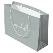 Grand Sac Cadeau Sage Vert Élégant Nom Monogramme Script (Dos Angle)