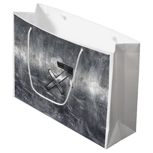 Grand Sac Cadeau Sagittarius Zodiac Dans Grunge Revêtement d'acier  (Devant Angle)